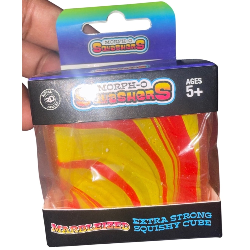 Morph-O Squashers Marbleized Extra Strong Squishy Cube Red Yellow Fidget Toy